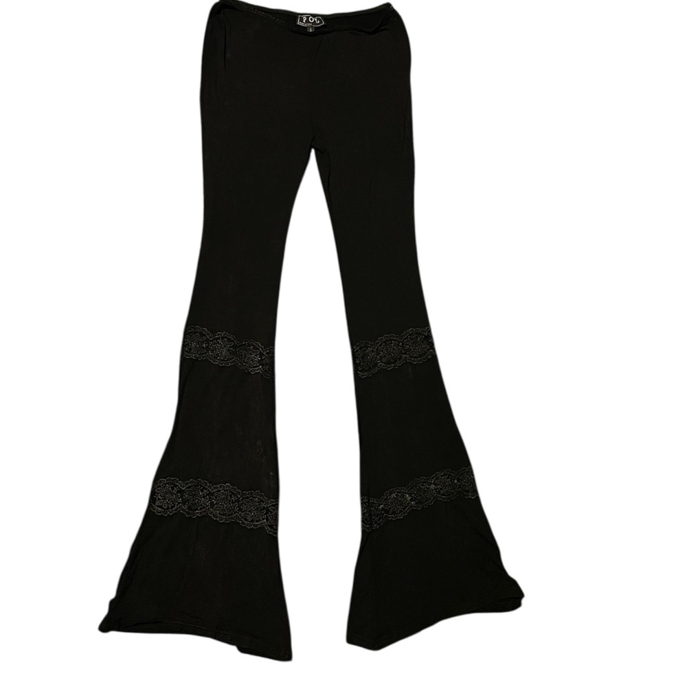 POL Black Flare Pants with Lace Detail